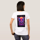ネオンバタフライシンセウェーブサンセットアート Tシャツ (裏面フル)