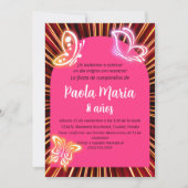 ネオンバタフライブィンクラール女子誕生日スペイン語 招待状 (正面)