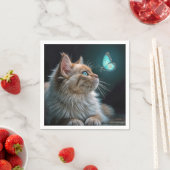 ネオンバタフライ白熱［赤熱］光を放つフワフワ猫 スタンダードカクテルナプキン (インサイチュ)