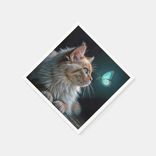 ネオンバタフライ白熱［赤熱］光を放つフワフワ猫 スタンダードカクテルナプキン (角)