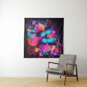 ネオンバタフライ&バラ タペストリー (インサイチュ(横))