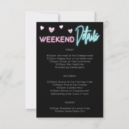 ネオンバチェロレッテ週末招待状日程 招待状 (裏面)