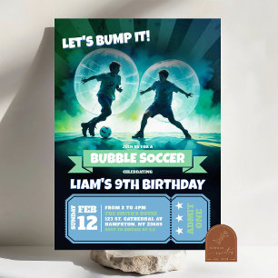 ネオンバブルサッカーノッカーボール誕生日バッシュ 招待状