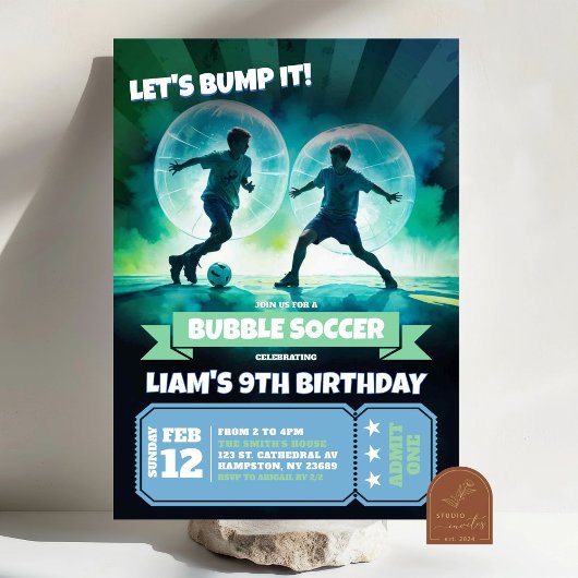 ネオンバブルサッカーノッカーボール誕生日バッシュ 招待状