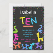 ネオンバルーン動物10歳の誕生日 招待状 (正面)