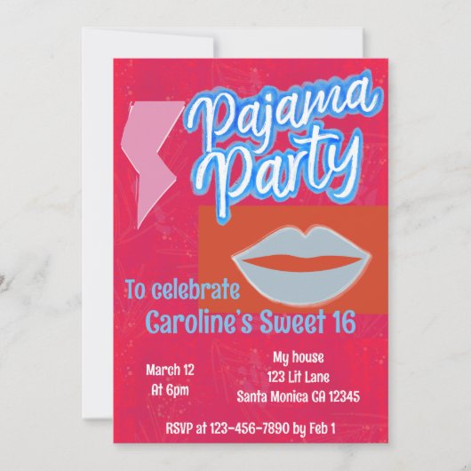 ネオンパジ名門私立校風のャマパーティー誕生日 招待状 (正面)