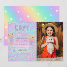 ネオンパステルキャピバラ誕生日パーティーフォト 招待状