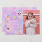 ネオンパステル間抜けグースバースデーパーティー写真 招待状 (正面/裏面)