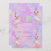 ネオンパステル間抜けグースバースデーパーティー招待 招待状 (正面/裏面)