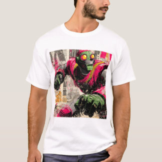 ネオンパンチボット - グラフィティ新聞コラージュアクション Tシャツ