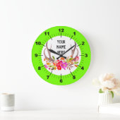 ネオンパーソナライズされたグリーンフローラ大時計 ラージ壁時計 (ホーム)
