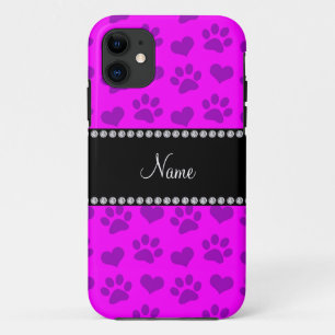 ネオンパーソナライズされたピンクのハートとポープリントの名前 iPhone 11 ケース