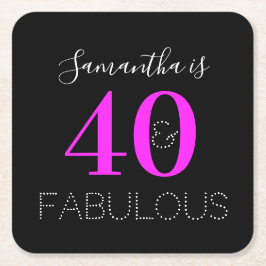 ネオンパーソナライズされたピンク40歳の誕生日パーティー スクエアペーパーコースター