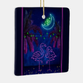 ネオンパーソナライズされたフラミンゴカップルビーチクリスマス セラミックオーナメント (右)