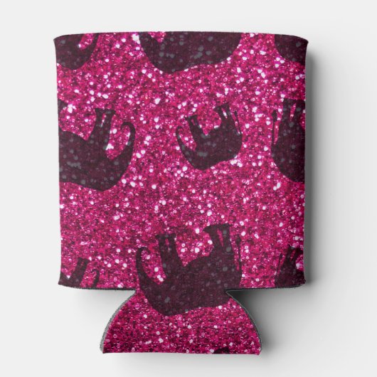 ネオンパーソナライズされたホットピンクのグリッターゾウの名前 缶クーラー (裏面)