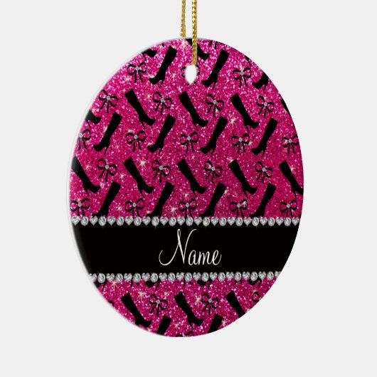 ネオンパーソナライズされたホットピンクのグリッターブーツの名前 セラミックオーナメント (右)