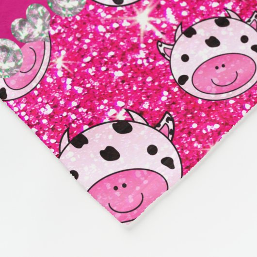 ネオンパーソナライズされたホットピンクのグリッター牛の頭の名前 フリースブランケット (角)