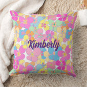 ネオンパーソナライズされたレトロフローラピンク クッション (ブランケット)