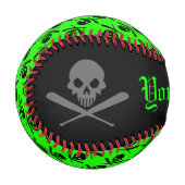 ネオンパーソナライズされた野球スカルとクロスこうもり 野球ボール (正面左)