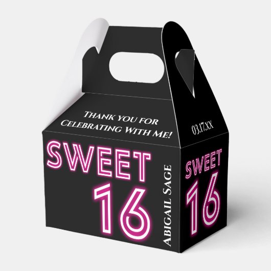 ネオンパーソナライズされたSweet sixteenホットピンク、ブラック フェイバーボックス (裏面サイド)