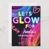 ネオンパーティーグロー誕生日招待状 招待状 (正面)