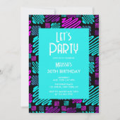 ネオンパーティー幾何学模様30歳の誕生日 招待状 (正面)