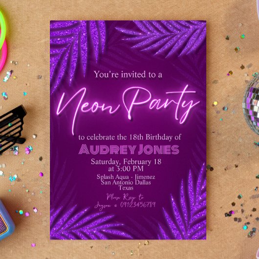 ネオンパーティー - グロー - パープル 招待状