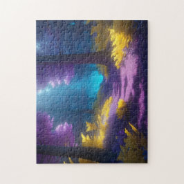 ネオンパープルと金ゴールドの魅惑の森の道 ジグソーパズル