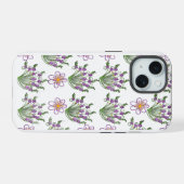 ネオンパープルのフラワー スマホケース iPhone 15ケース (裏面横)