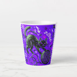ネオンパープルの黒猫 カフェラテマグ