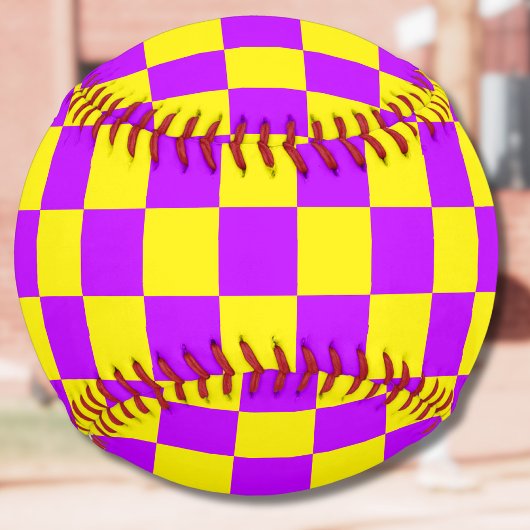 ネオンパープルイエローチェッ市松模様にカーボードヴィンテージ ソフトボール
