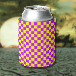 ネオンパープルイエローチェッ市松模様にカーボードヴィンテージ 缶クーラー
