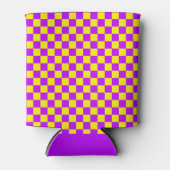 ネオンパープルイエローチェッ市松模様にカーボードヴィンテージ 缶クーラー (正面)