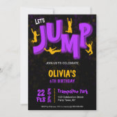ネオンパープルイエロー ペイント トランポリンパーティー 誕生日 招待状 (正面)