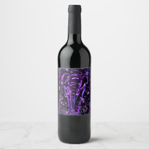 ネオンパープルピンクエレファント歩くアットスタリーナイト ワインラベル