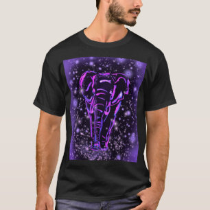 ネオンパープルピンクエレファント歩くアットスタリーナイト Tシャツ