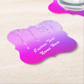 ネオンパープルピンクグリッターカスタム文字コースター ペーパーコースター (アングル)