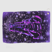 ネオンパープルピンクゾウ歩くアットスターリーナイト ゴルフタオル (横)