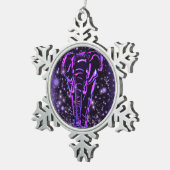 ネオンパープルピンクゾウ歩くアットスターリーナイト スノーフレークピューターオーナメント (右)