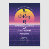 ネオンパープルレトロ80sシントウェーブサンセット結婚ズ マグネット招待状 (正面)