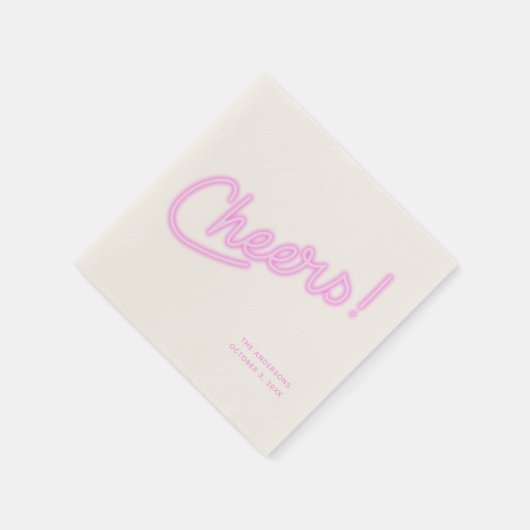 ネオンパープル応援パーソナライズされた結婚ズ スタンダードカクテルナプキン (角)