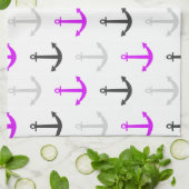 ネオンパープル、グレー、いかり航海の; キッチンタオル (折り畳み)