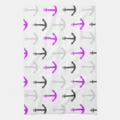 ネオンパープル、グレー、いかり航海の; キッチンタオル (縦)