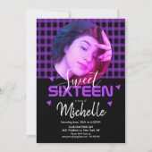 ネオンパープルSweet sixteenフォトグリッド 招待状 (正面)