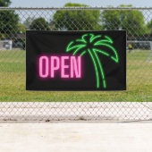 ネオンパームツリーグリーン&ピンクオープンサイン 横断幕 (インサイチュ)