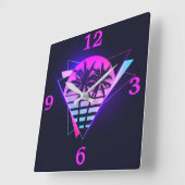 ネオンパームツリーズスクエアウォールクロック スクエア壁時計 (傾斜)