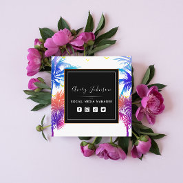 ネオンパームツリーバケーション テーマQRコードソーシャルメディア スクエア名刺