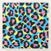 ネオンヒョウの斑点パターン ガラスコースター (正面)