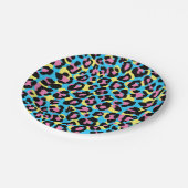ネオンヒョウの斑点パターン ペーパープレート (アングル)