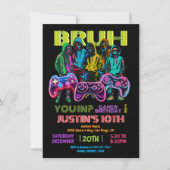 ネオンビデオゲーマーバースデーパーティーBruh you in 招待状 (正面)